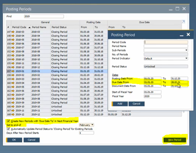 sap business one posting period